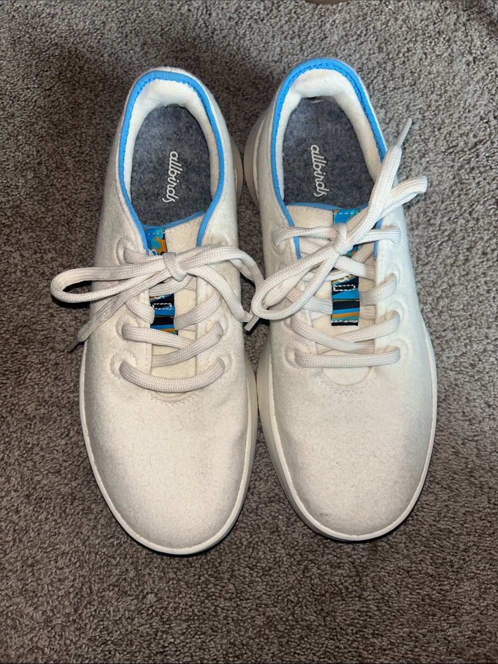 allbirds Women’s White Sneakers with Blue Trim